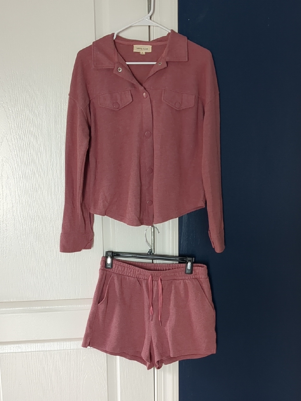 Hippie Rose Ribbed Knit Top And Shoets in Mauve Pink